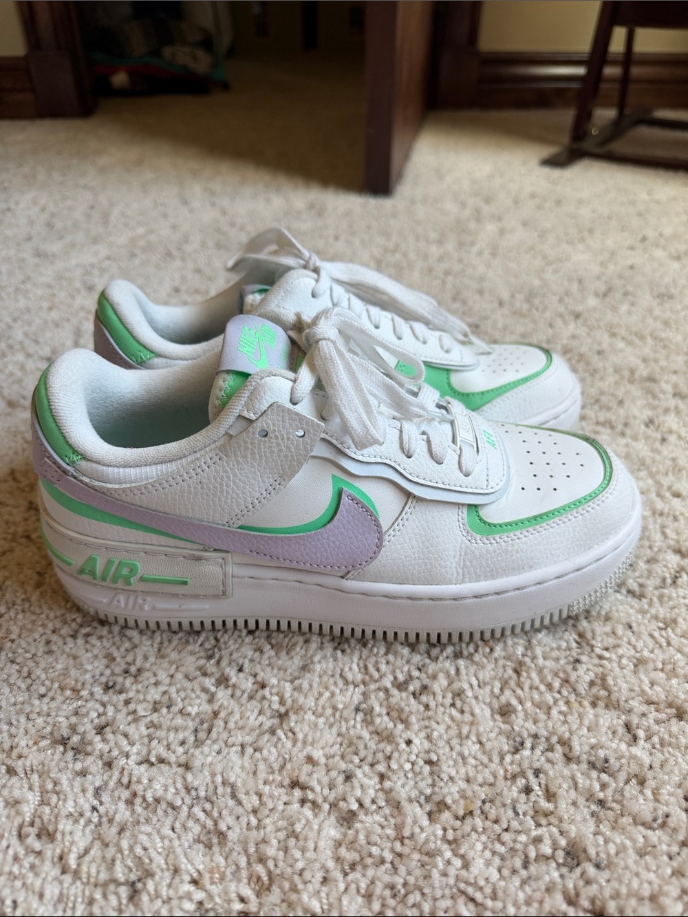 Air Force 1’s: Nike White Sneakers with Bright Green Accents - Picture 4 of 5